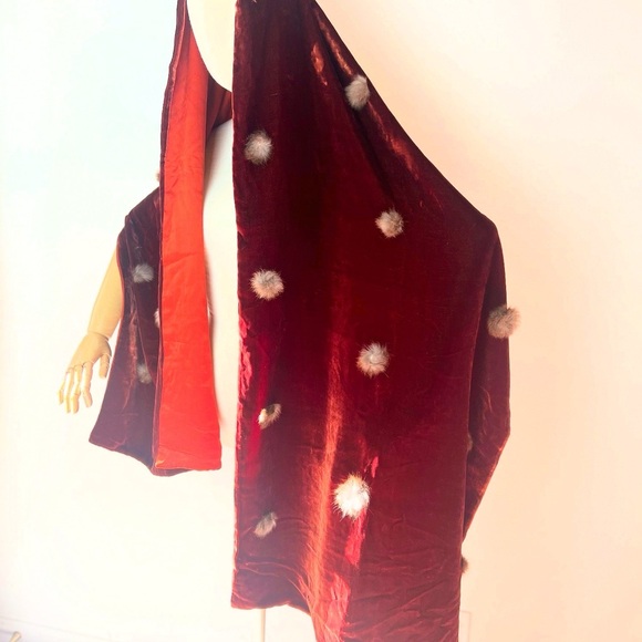 RUST SILK VELVET & SATIN 1950’s 50s Vintage Retro Vintage Rabbit Fur Shawl Wrap - Picture 3 of 16